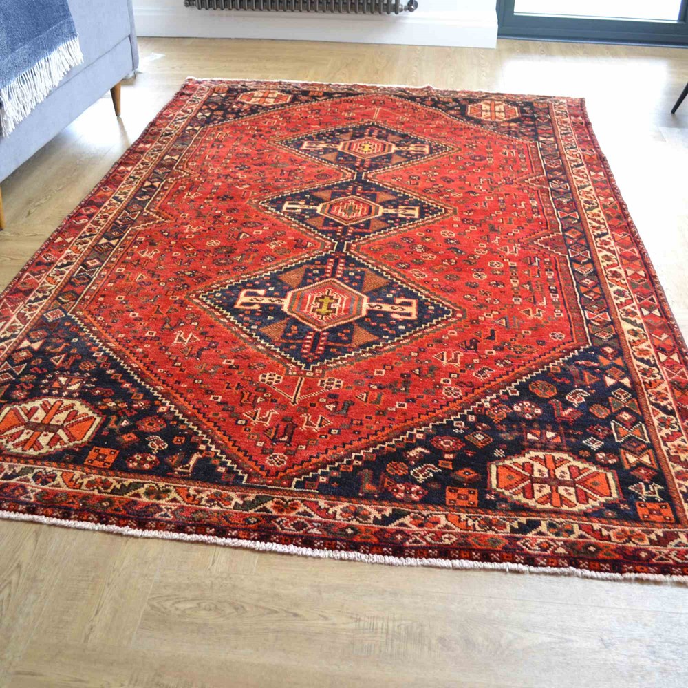 Shiraz Traditional Persian Medallion Rug in Red Orange